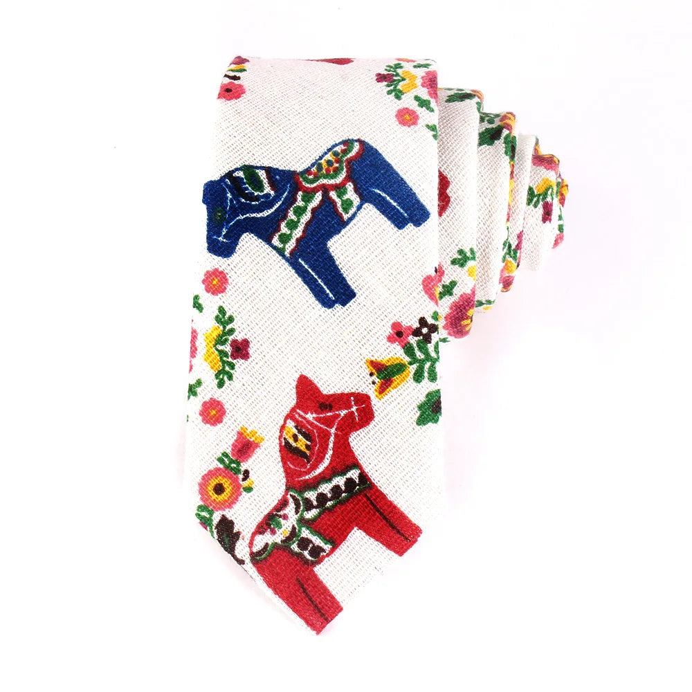 Nouvelles cravates imprimées de créateur, cravates étroites décontractées pour hommes, cravates en coton floral de fête hip-hop, cravate fine