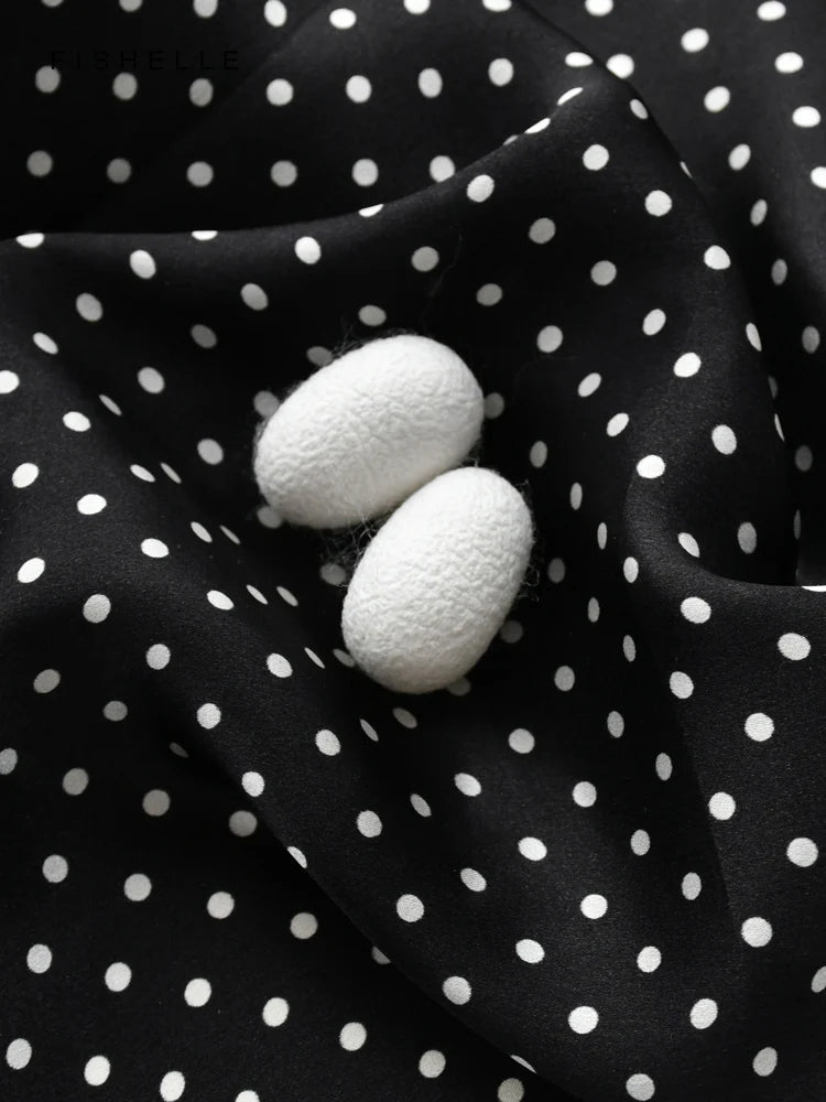 Foulard rétro en soie naturelle noire pour femme avec pois blancs, 100 % soie véritable, petit carré de 50 cm, cadeau tendance pour dames et filles