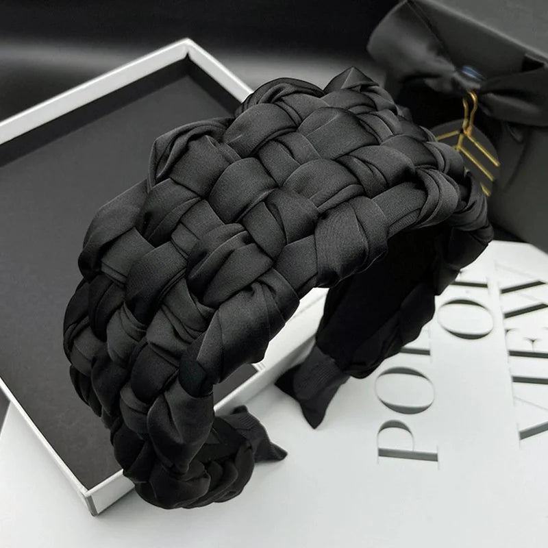 4.5-5CM Stunning Wide Women Headpiece Satin Cloth Braided Headbands for Woman Ladies Daily Shopping Party Head Hoop Accessories