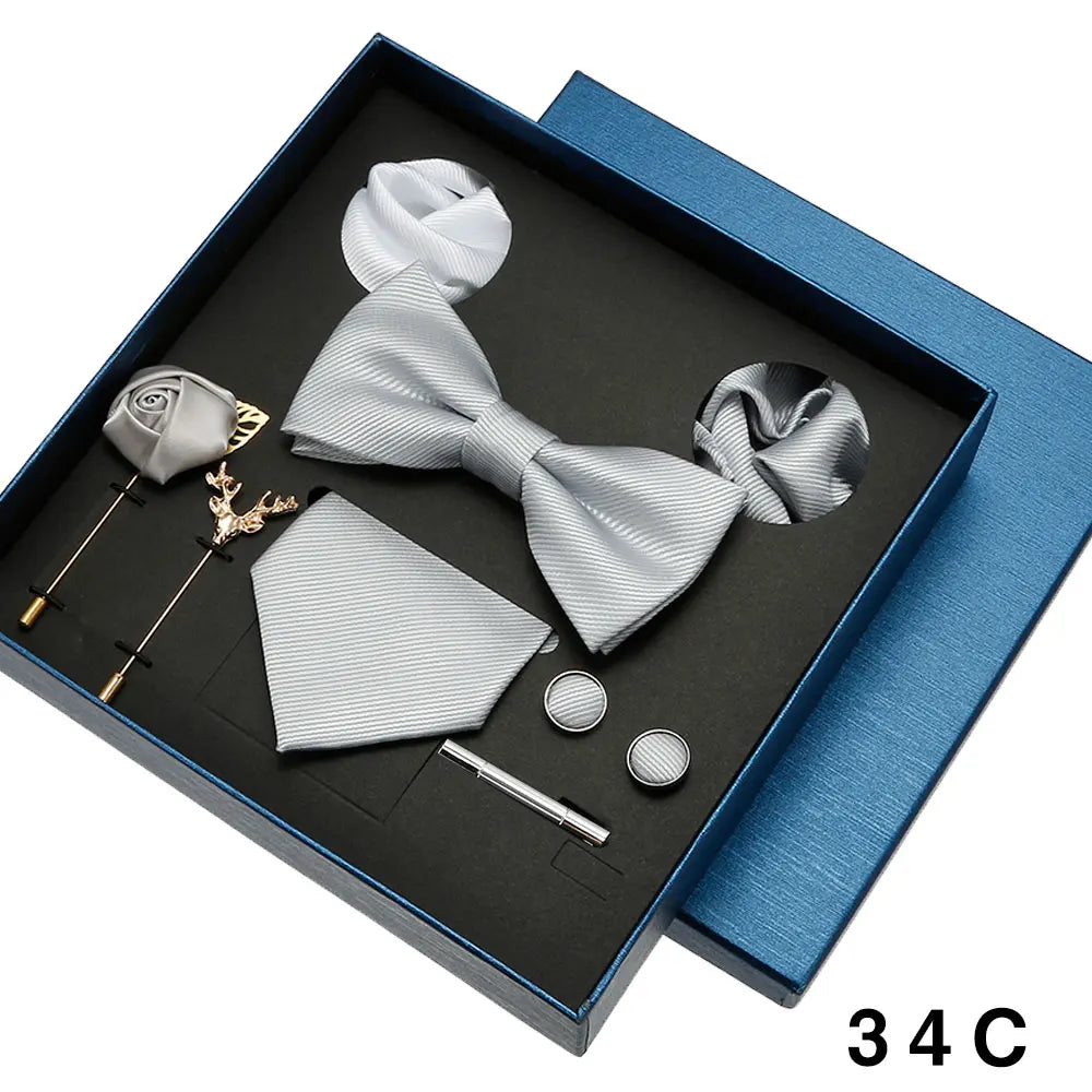 Coffret cadeau pour homme et femme, pochette, cravate, boutons de manchette, broche, couleur unie, pour mariage, affaires, vente en gros