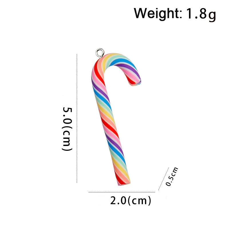 10Pcs Simulation Polymer Clay Christmas Cane Rainbow Candy Charms Christmas Pendants for Earrings Keychains DIY Jewelry Making