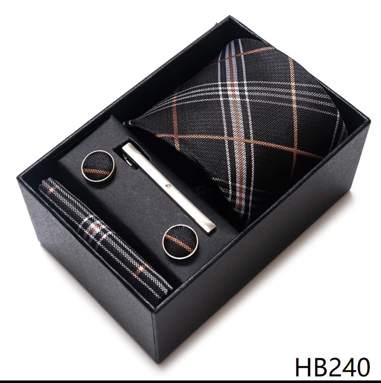 65 Colors Fashion Tie Handkerchief Set Tie Clip Necktie Box Man's Shirt Dark Red Accessories Men Wedding Holiday Gift