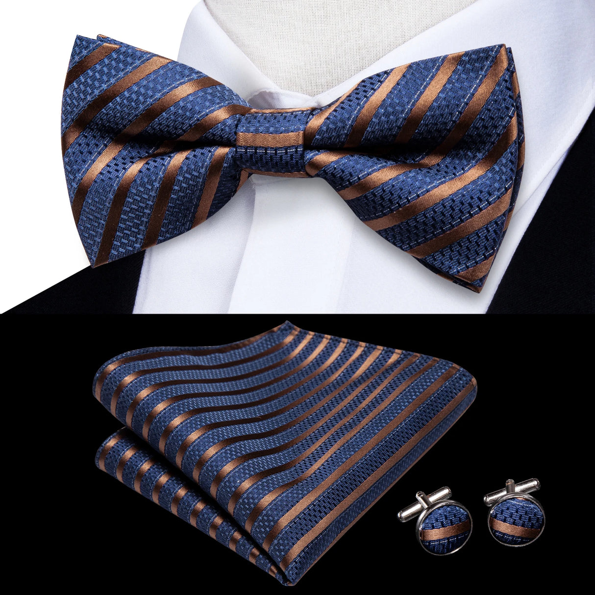 Hi-Tie Jacquard Silk Nœud papillon pour homme, ensemble de boutons de manchette et mouchoir, nœud papillon pré-noué, noir, blanc, gris, bleu, rouge, vert, rose, violet
