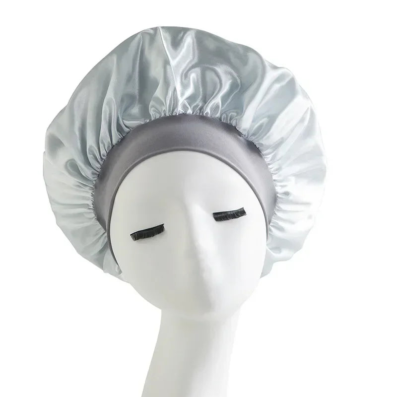 Satin Wide Brim Nightcap Silky Bonnet Hair Wrap for Sleeping Sleep Cap With Elastic Soft Band Styling Cap Hair Wrapping Caps