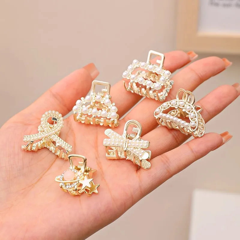 Lot de 6, 8 ou 10 petites pinces à cheveux géométriques en métal avec perles et strass pour femmes et filles