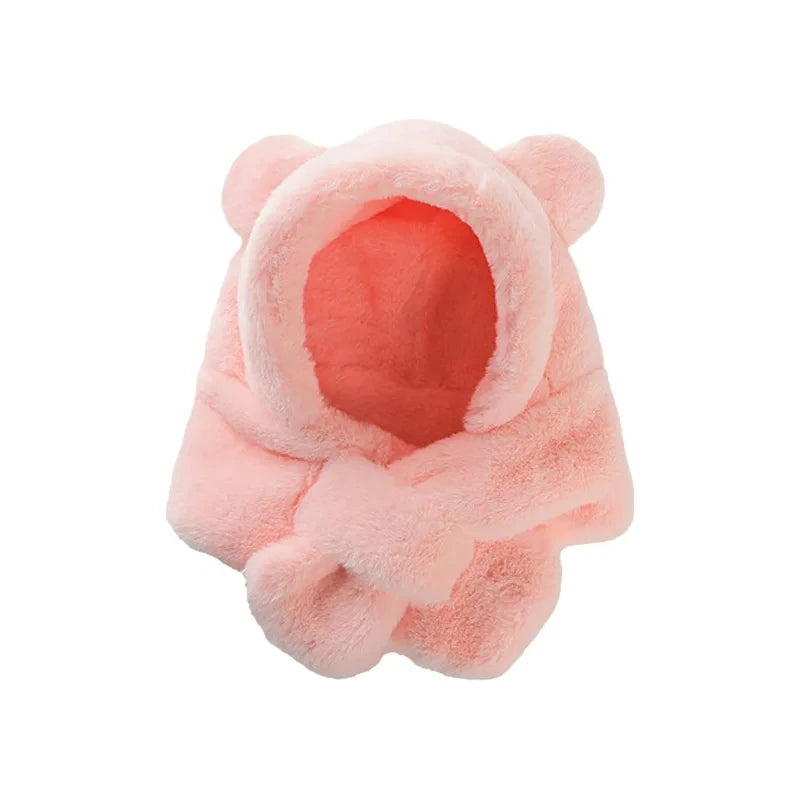 Bonnet d'hiver pour bébé, écharpe, une pièce, fausse fourrure, chapeau pour enfants, dessin animé, ours, chaud, cou, oreilles, bonnet coupe-vent pour garçons et filles, articles pour bébés