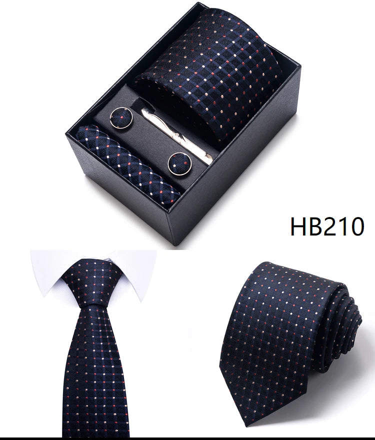 Cravate pour homme, tout nouveau style, cadeau de mariage, ensemble de pochettes, boîte à cravates, accessoires de costume noirs pour hommes