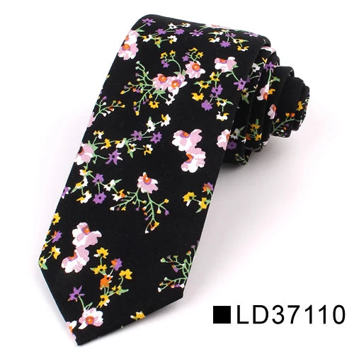 Nouvelle cravate florale pour hommes et femmes, cravate fine en coton pour mariage, cravates décontractées pour hommes, costumes classiques, cravates à imprimé floral
