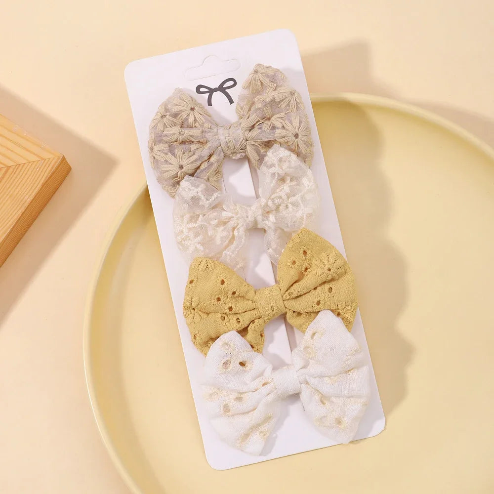 Lot de 4 jolies pinces à cheveux en coton avec nœud papillon, épingles à cheveux sûres, style pastoral, pour fille, accessoires pour cheveux de bébé, imprimés, cadeau