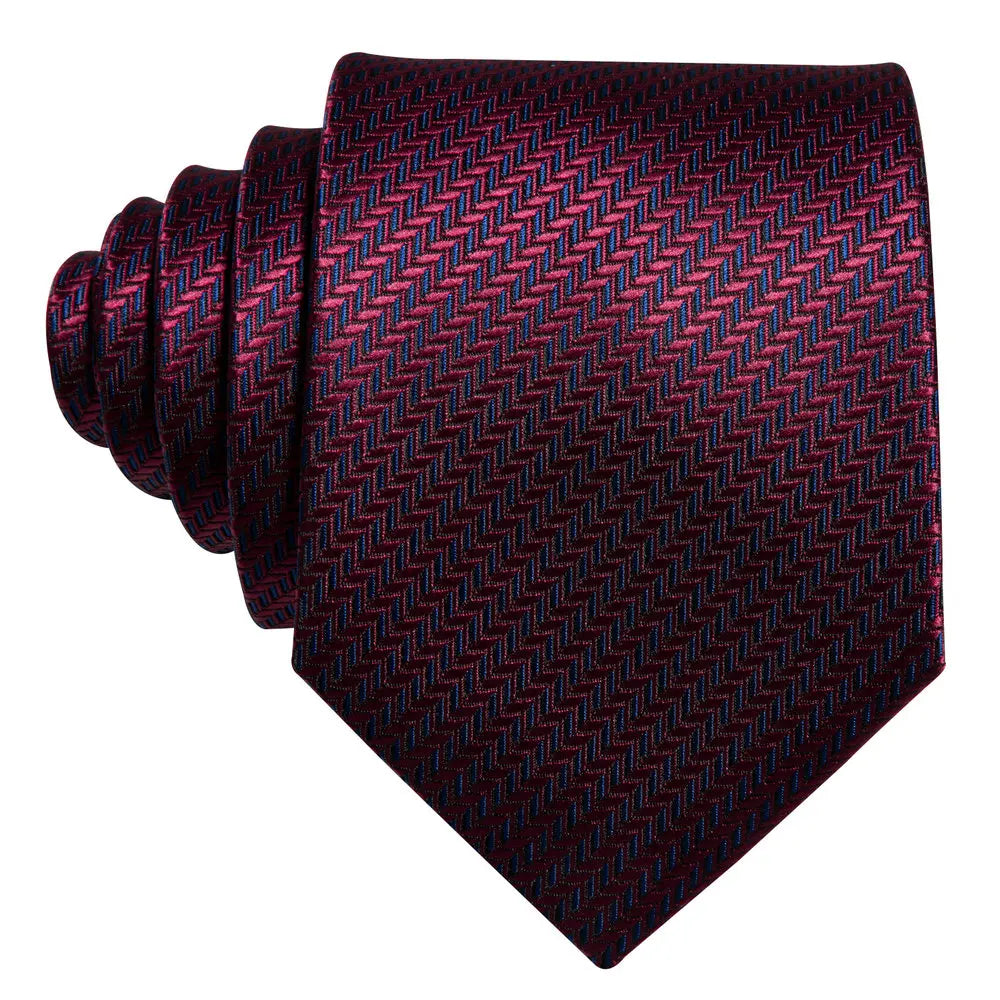 Cravate de mariage en soie rouge, tissée en jacquard, rayée, pour homme, ensemble cravate, mouchoir, boutons de manchette, Barry.Wang, créateur de mode FA-5028