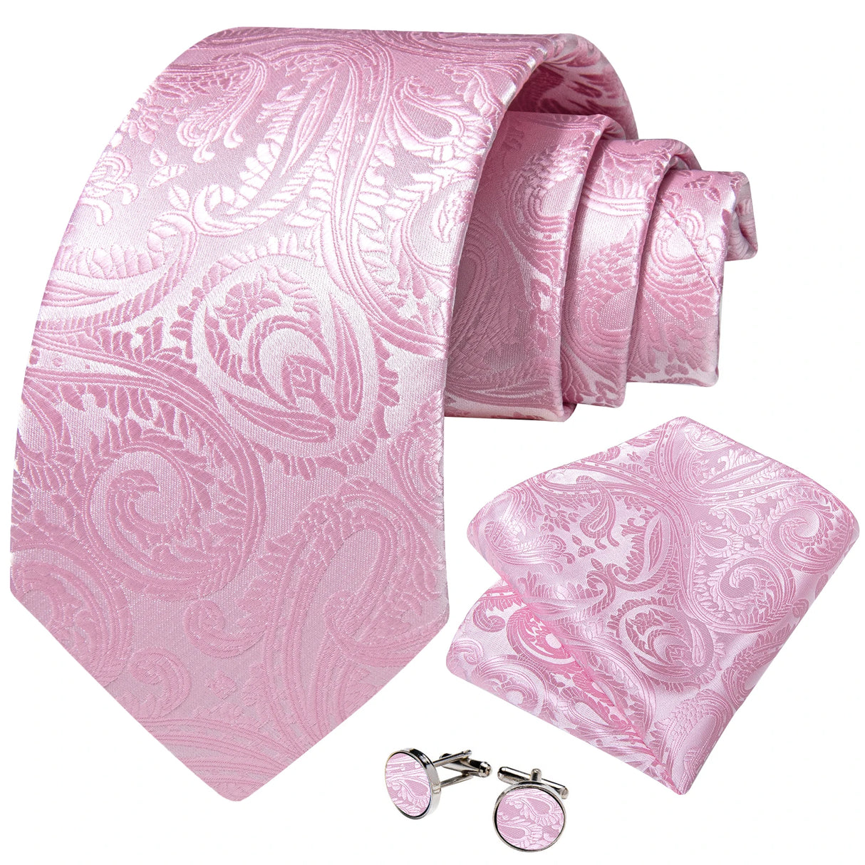 Ensemble cravate homme en soie à rayures roses, motif floral, motif cachemire uni, 8 cm, mouchoir, boutons de manchette, accessoires de mariage, de bal, cravate
