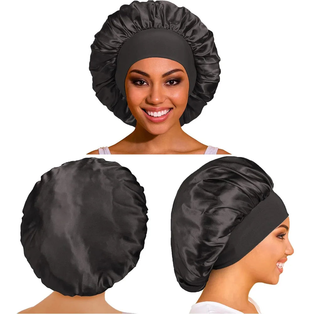 Newly Satin Night Hair Cap Women's Solid Sleeping Hat Sleep Care Bonnet Nightcap For Women Unisex Cap