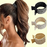 Fashion Pearl Rhinestone Metal Hair Clip Women Girls Mini High Ponytail Holder Crystal Hair Claws Elegant Party Headdress