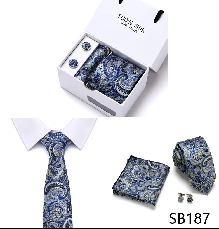 Cravates de marque 100 % soie, coffret cadeau, bureau, homme, classique, fête, mariage, rayées, 7,5 cm, soie, mariage, motif floral, cravate, mouchoir