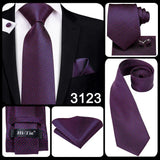 Hi-Tie – Cravate de mariage en soie violette unie à motif cachemire pour homme, ensemble de qualité avec boutons de manchette et mouchoir, cadeau tendance, livraison directe