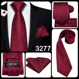 Hi-Tie Coffret cadeau cravate homme vin rouge bordeaux cachemire soie mariage cravate pour homme design tendance qualité mouchoir boutons de manchette livraison directe