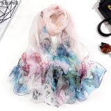 Multiple Colour Gradient Color Rose Flower Chiffon Georgette Scarf Women Foulard Lotus Leaf Long Shawl Summer Bandana Elegant