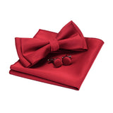 Ensemble de nœuds papillon solides de différentes tailles, haut et bas, nœud papillon uni pour homme, mouchoir, boutons de manchette, coffret cadeau pour hommes, cravates de mode de mariage