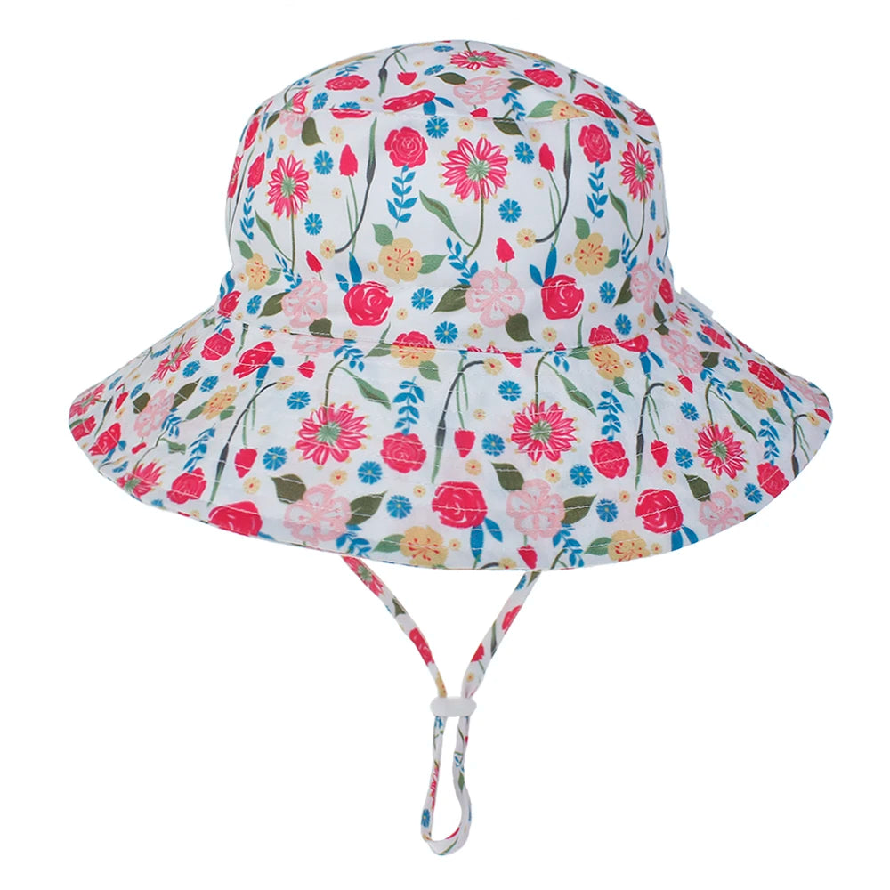 Girls Boys Outdoor Anti UV Beach Cap Summer Baby Sun Hat Swimming Hat Kids Bucket Cap with Adjustable Chin Strap 0-8 Years