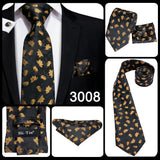 Cravate élégante pour homme, motif cachemire, rayures noires et dorées, en soie, pour mariage, mouchoir, boutons de manchette, pour entreprise, fête, livraison directe