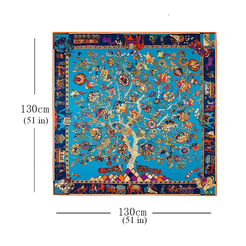 LESIDA Foulard en soie pure pour femme, grand châle, imprimé arbre, carré, bandana, 130 x 130 cm, 1303