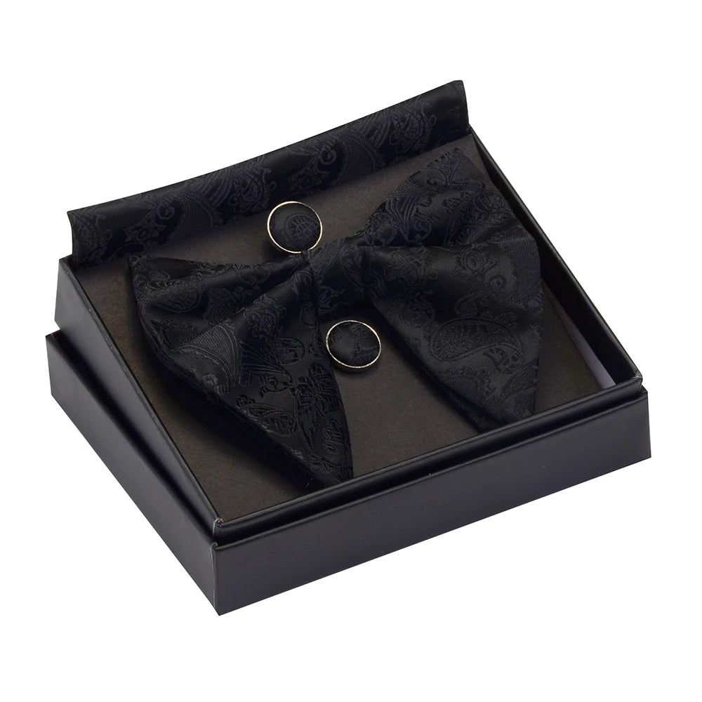 GUSLESON Ensemble de boutons de manchette et pochette pour homme, motif cachemire, bleu, rouge et jaune, avec boîte cadeau, cravate de mariage en soie pour homme
