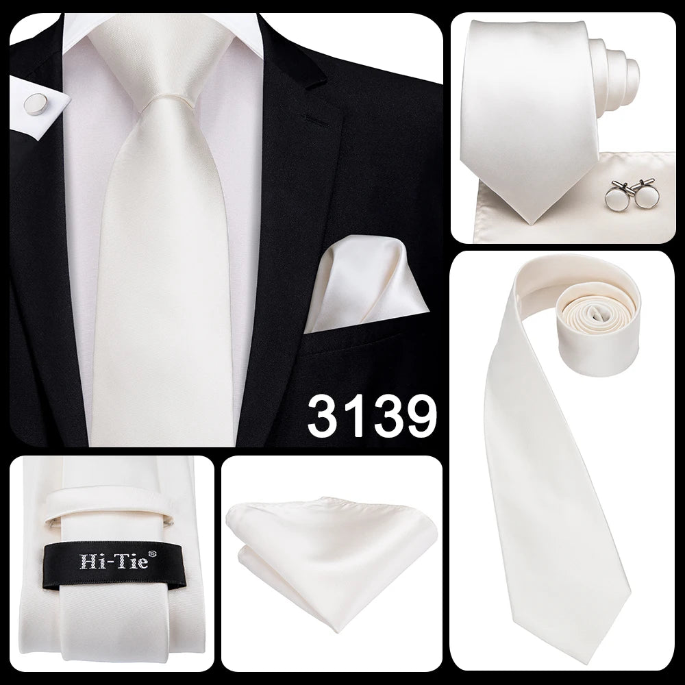 Hi-Tie Cravate de mariage en soie à motif floral, couleur champagne ivoire massif, pour homme, de qualité, avec boutons de manchette, tendance, pour entreprise, livraison directe