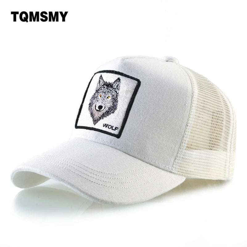 Casquettes de baseball brodées de loup pour hommes, casquette snapback en maille, chapeaux pare-soleil pour femmes, chapeau hip-hop en coton de couleur unie, camionneur