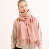 Winter 100% Pure Wool Scarf Women Solid Red Echarpe Wraps for Ladies Foulard Femme with Tassel Warm Merino Wool Scarves Cashmere