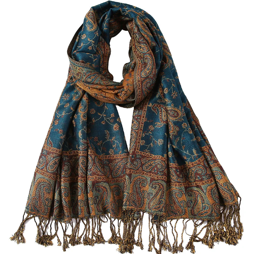 Pashmina Seidenschal Schal Wickel Paisley Jacquard Blumen Bordüren Rave 2 Lagen Wendbar Klassische Quasten Für Damen 70X180cm 200g