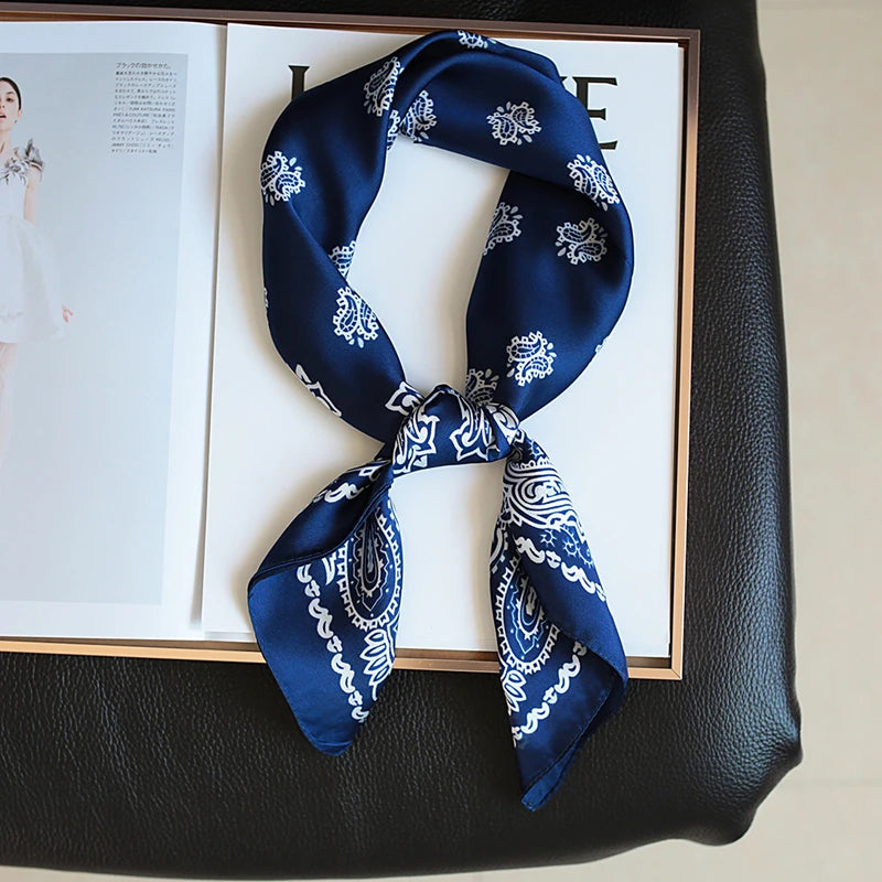 Foulard en satin de soie de luxe pour femme, châle carré imprimé pour femme de 70 cm et foulard Wrpas pour bandeau foulard pour femme