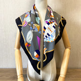 Foulard en soie sergé à motif ballon de dessin animé, fait à la main, bouclé, marque de luxe, carré, hijab, bandana pour femme, foulard de tête, châle