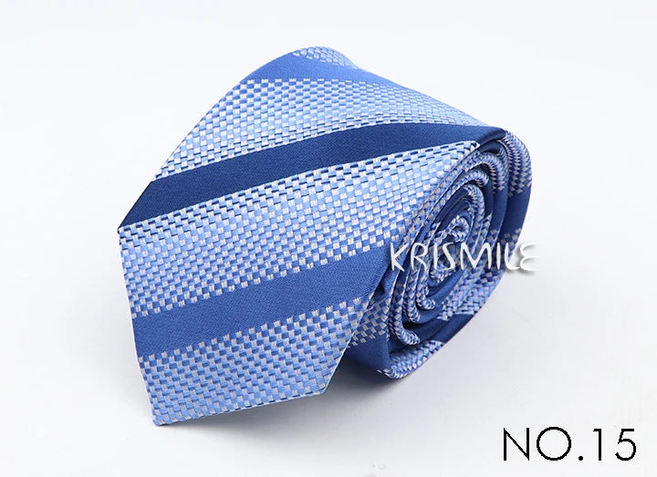 Nouvelle cravate classique à rayures et pois pour homme, jacquard, 7 cm, en polyester, étroite, slim, pour mariage, marié, affaires, costume, chemise, cadeau