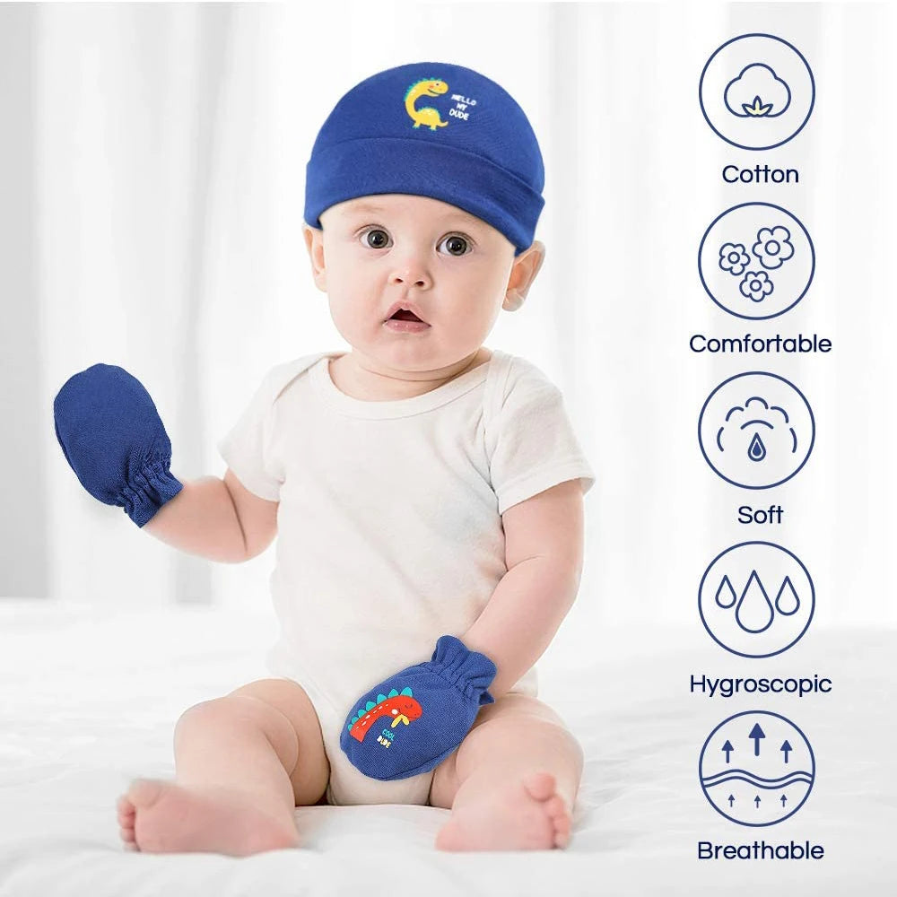Bonnet et moufles pour nouveau-né, bonnet confortable pour fille et garçon, bonnet et gants en coton pour bébé de 0 à 6 mois