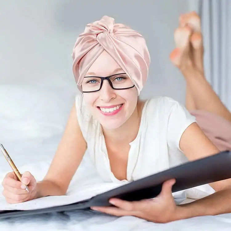 100 Mulberry Silk Turban Bonnets For Women Twisted Sleeping Night Cap 19 Momme Pure Silk Hair Wrap Cap For Curly Ladies Headwrap