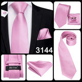 Hi-Tie Cravate de mariage en soie pour homme, motif cachemire, couleur unie, rose, corail, design tendance, qualité, mouchoir, bouton de manchette, fête d'affaires