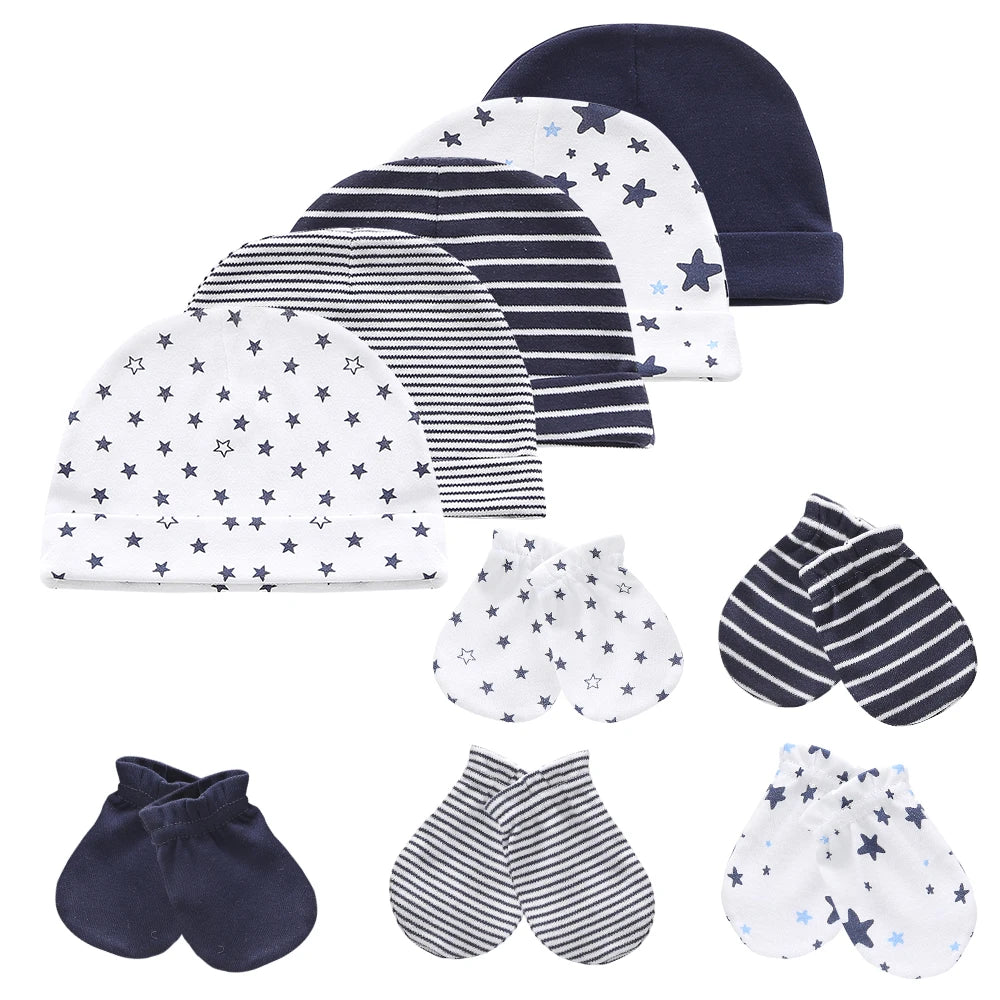 Newborn Boy Girl Hats and Mittens Sets Comfy Infant Baby 5Pcs Caps & 5Pcs Gloves Cotton Toddler Baby Accessorise