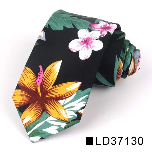 Nouvelle cravate florale pour hommes et femmes, cravate fine en coton pour mariage, cravates décontractées pour hommes, costumes classiques, cravates à imprimé floral