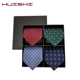 Cravate Huishi 8 cm à pois pour homme, slim, tendance, en polyester et microfibre, à carreaux, pour mariage