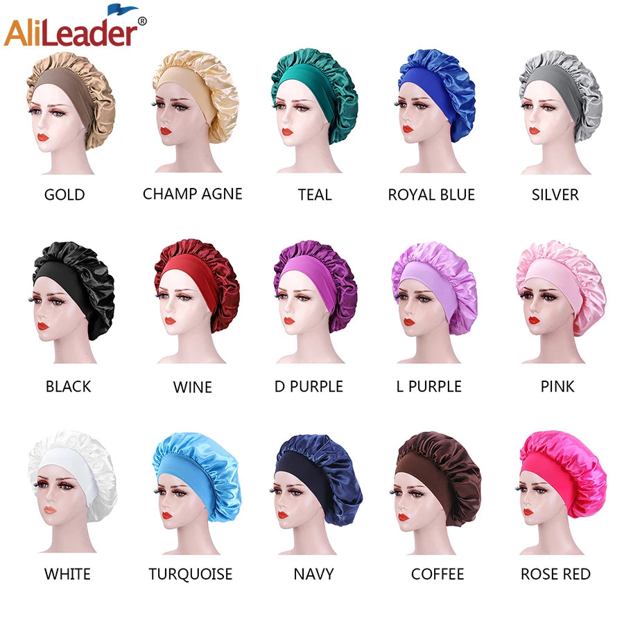 Bonnet de nuit en soie pour femme, noir, rose, violet, avec boucles naturelles bouclées, élastique large et souple, réglable