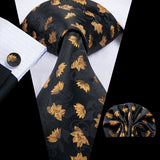 Cravate élégante pour homme, motif cachemire, rayures noires et dorées, en soie, pour mariage, mouchoir, boutons de manchette, pour entreprise, fête, livraison directe