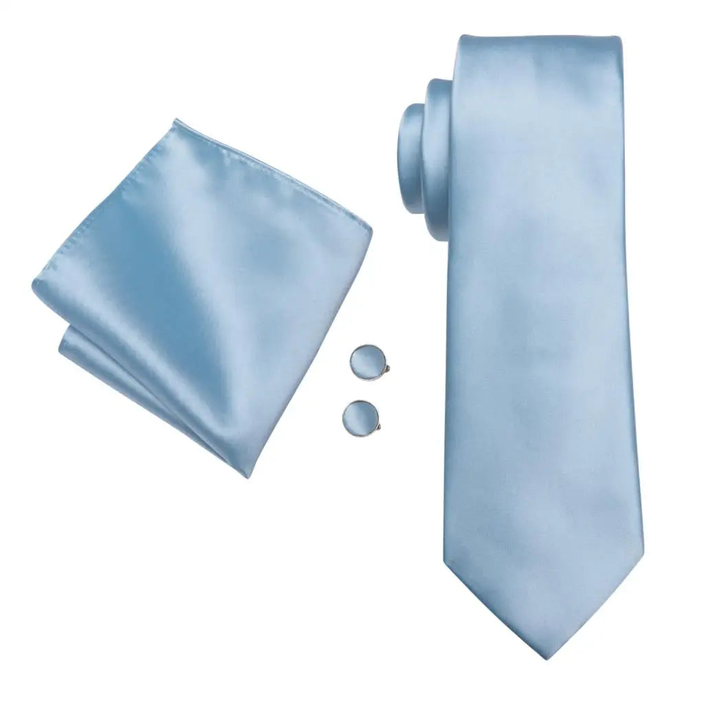 Cravate de mariage en soie unie bleu clair Hi-Tie pour homme, design tendance, boutons de manchette élégants, pour affaires, fête, livraison directe
