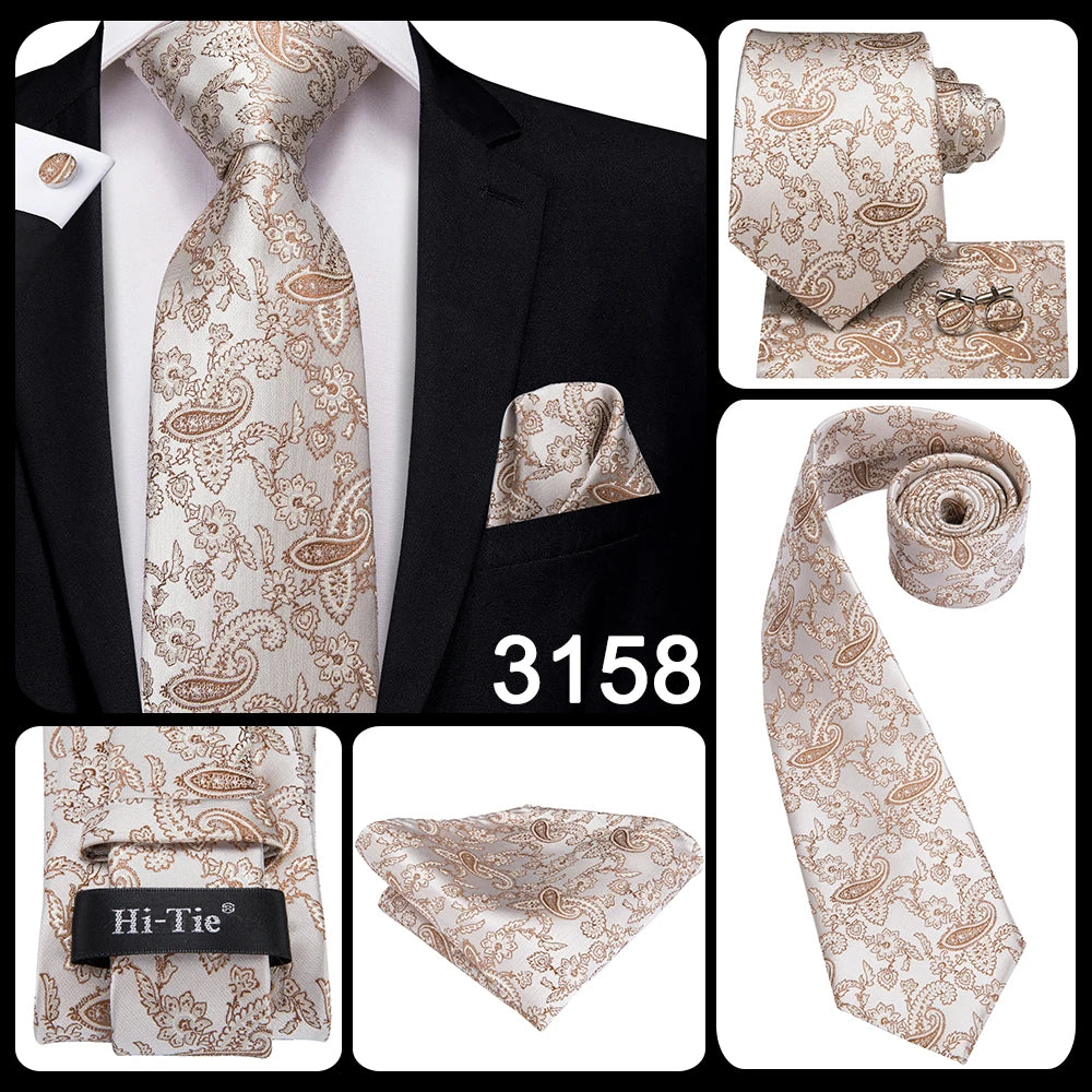 Hi-Tie Cravate de mariage en soie à motif floral, couleur champagne ivoire massif, pour homme, de qualité, avec boutons de manchette, tendance, pour entreprise, livraison directe