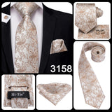 Hi-Tie Cravate de mariage en soie à motif floral, couleur champagne ivoire massif, pour homme, de qualité, avec boutons de manchette, tendance, pour entreprise, livraison directe