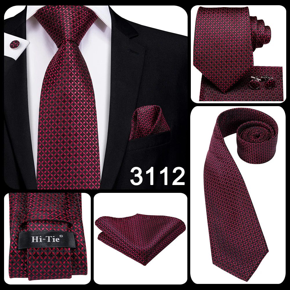 Hi-Tie Coffret cadeau cravate homme vin rouge bordeaux cachemire soie mariage cravate pour homme design tendance qualité mouchoir boutons de manchette livraison directe
