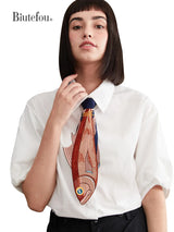 【Biutefou】New Arrival Accessories Women Irregular Fun Fish Embroidery Tie
