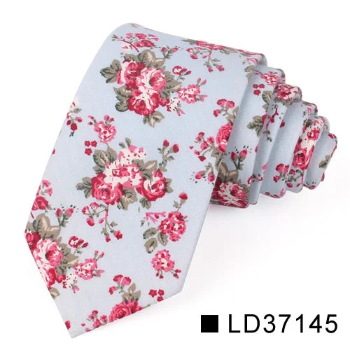 Nouvelle cravate florale pour hommes et femmes, cravate fine en coton pour mariage, cravates décontractées pour hommes, costumes classiques, cravates à imprimé floral