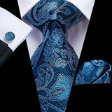 Hi-Tie Luxury Floral Paisley Ties for Men Male Desigenr Red Green Snow Ties for Christmas Adult Silk Tie Hanky Cufflinks Tie Set