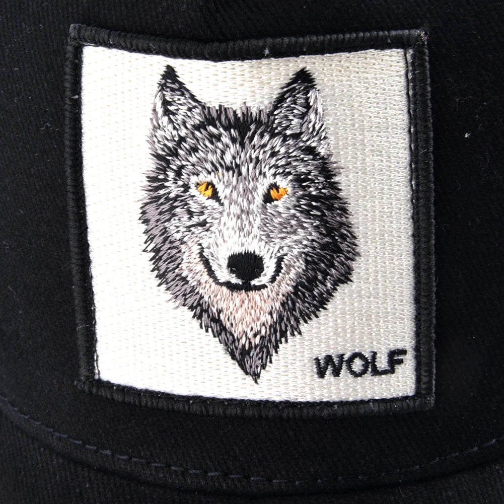 Casquettes de baseball brodées de loup pour hommes, casquette snapback en maille, chapeaux pare-soleil pour femmes, chapeau hip-hop en coton de couleur unie, camionneur