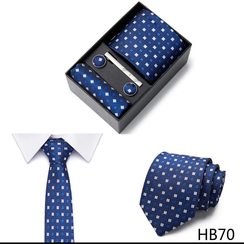 2023 New Style Wedding Gift Tie Pocket Squares Set Necktie Box Men Solid Black Suit Accessories Fit Wedding